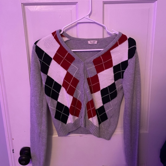 John Gault Gray and Red Elizabeth Argyle Cardigan - Picture 2 of 3